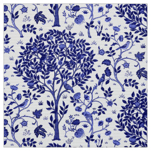 William Morris livets träd, koboltblått och vit Tyg