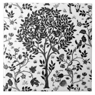 William Morris Livets träd Mönster, Black & Whit Kakelplatta