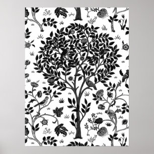 William Morris Livets träd Mönster, Black & White Poster