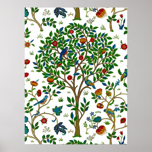 William Morris Livets träd Mönster, Grönt och Mult Poster (Framsidan)