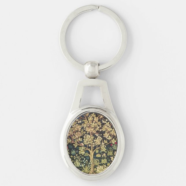 William Morris Livets träd Ovalt Silverfärgad Nyckelring (Framsidan)
