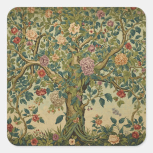William Morris Livets Träd Vintage Pre-Raphaelite Fyrkantigt Klistermärke
