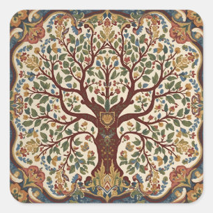 William Morris Livets Träd Vintage Pre-Raphaelite Fyrkantigt Klistermärke