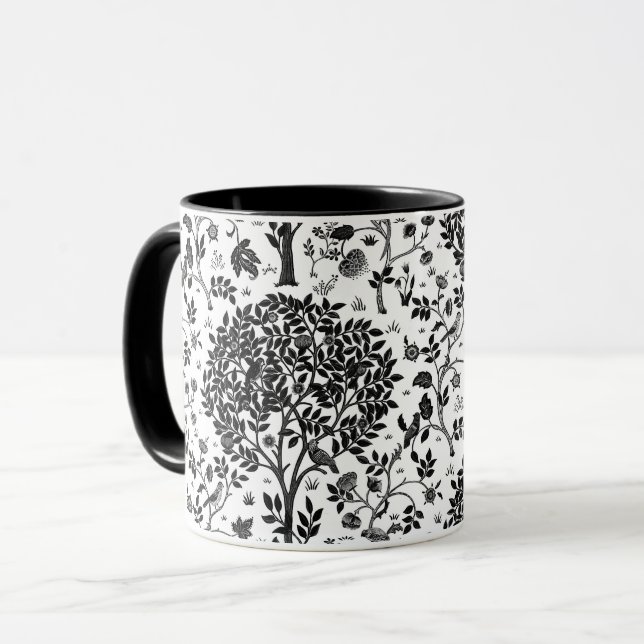 William Morris livets trädmönster, svart & vit Mugg (Framsida vänster)