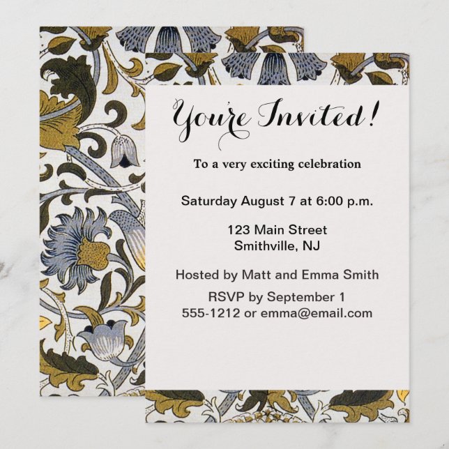 William Morris Lodden blommigt blomma Inbjudningar (Fram/baksida)