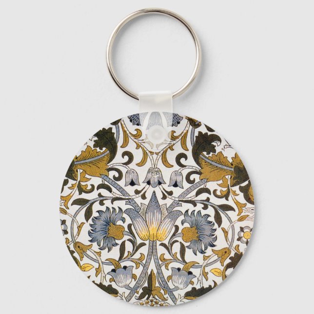 William Morris Lodden Blommönster: Blå Guld  Nyckelring (Framsida)