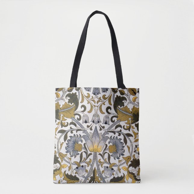 William Morris Lodden Blommönster: Blå Guld  Tygkasse (Framsida)