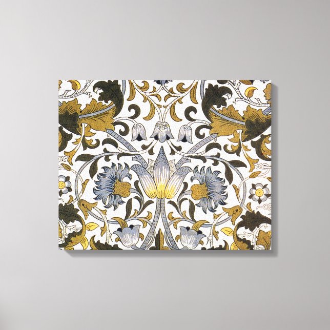William Morris Lodden Blommönster: Blått Guld  Canvastryck (Framsida)