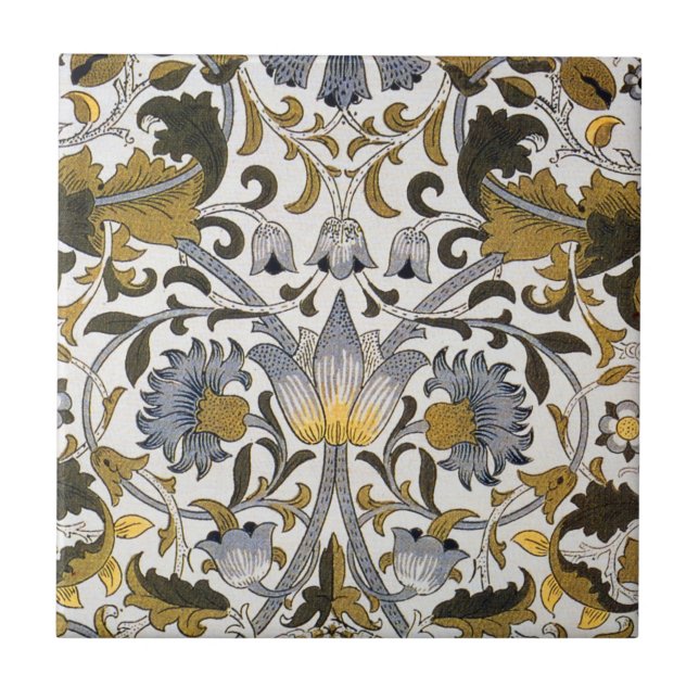 William Morris Lodden Blommönster: Blått Guld  Kakelplatta (Framsidan)