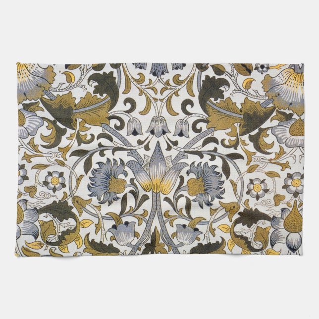 William Morris Lodden Blommönster: Blått Guld  Kökshandduk (Horisontell)