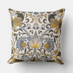 William Morris Lodden Blommönster: Blått Guld Kudde