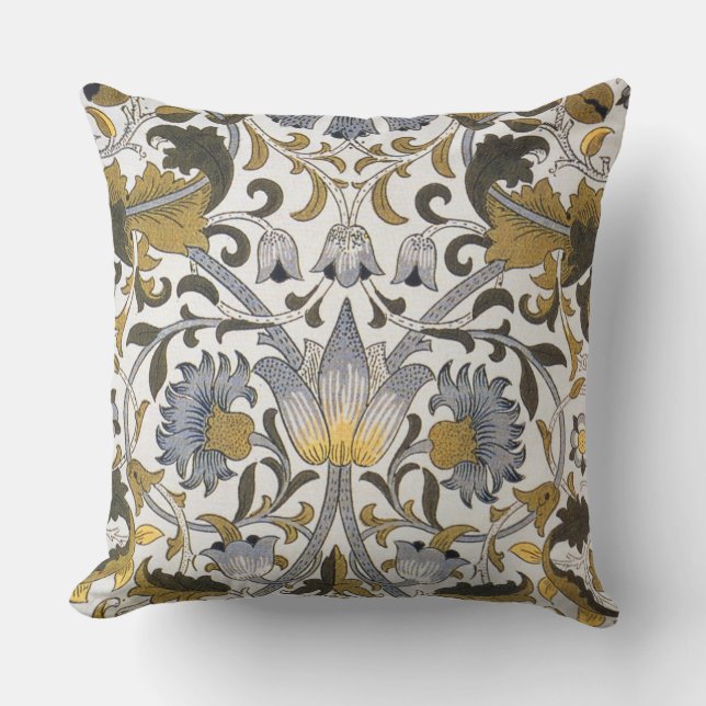 William Morris Lodden Blommönster: Blått Guld  Kudde (Framsida)