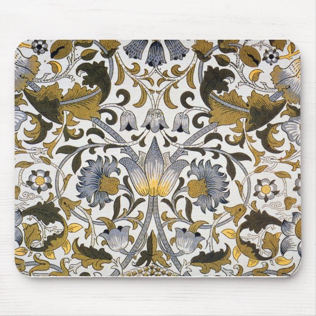 William Morris Lodden Blommönster: Blått Guld  Musmatta (Framsidan)