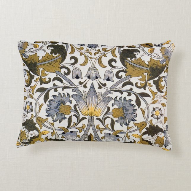 William Morris Lodden Blommönster: Blått Guld  Prydnadskudde (Baksidan)