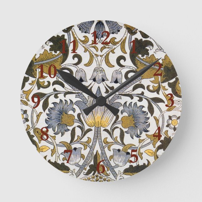 William Morris Lodden Blommönster: Blått Guld  Rund Klocka (Framsida)