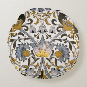 William Morris Lodden Blommönster: Blått Guld Rund Kudde