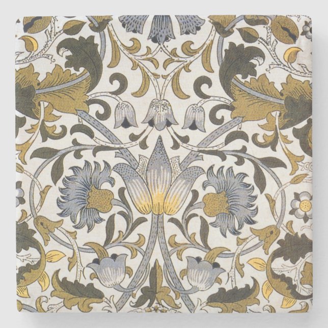 William Morris Lodden Blommönster: Blått Guld  Stenunderlägg (Framsidan)