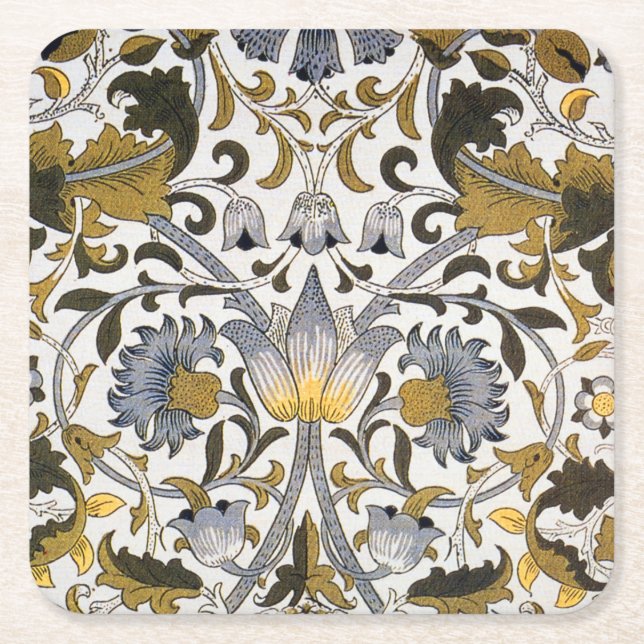 William Morris Lodden Blommönster: Blått Guld  Underlägg Papper Kvadrat (Framsidan)