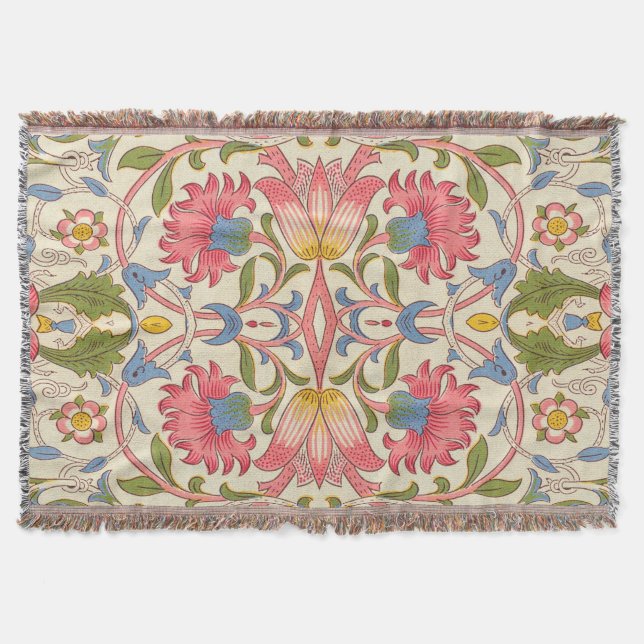 William Morris Lodden Blommönster Pastell  Filt (Framsidan)