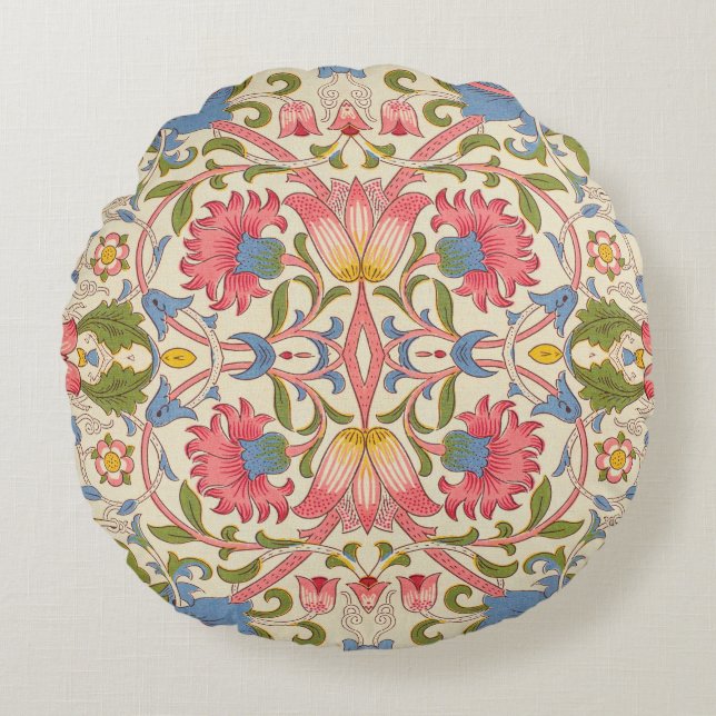 William Morris Lodden Blommönster Pastell  Rund Kudde (Framsidan)