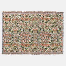 William Morris Lodden Flowers Foliage Grönt Rosa Filt