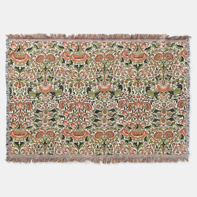 William Morris Lodden Flowers Foliage Grönt Rosa Filt (Framsidan)