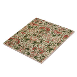 William Morris Lodden Flowers Foliage Grönt Rosa Kakelplatta