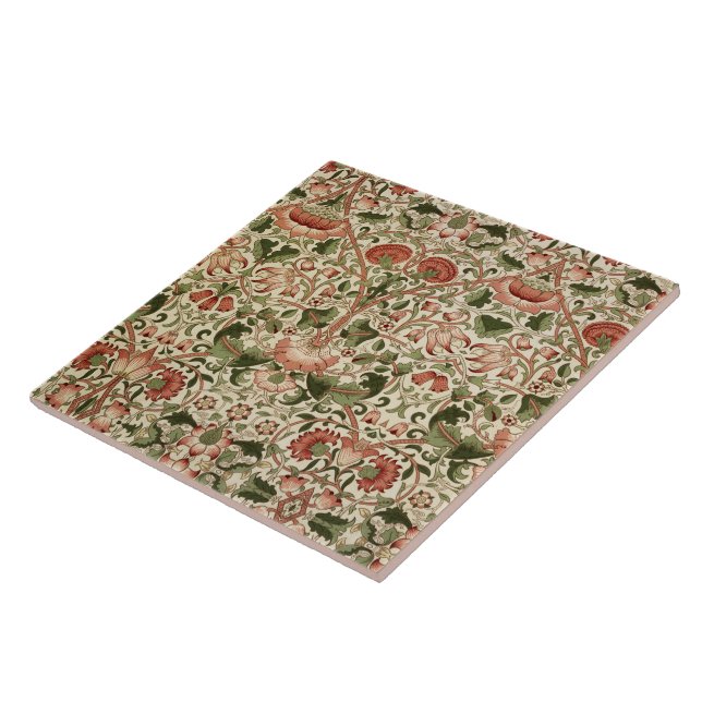 William Morris Lodden Flowers Foliage Grönt Rosa Kakelplatta (Sidan)