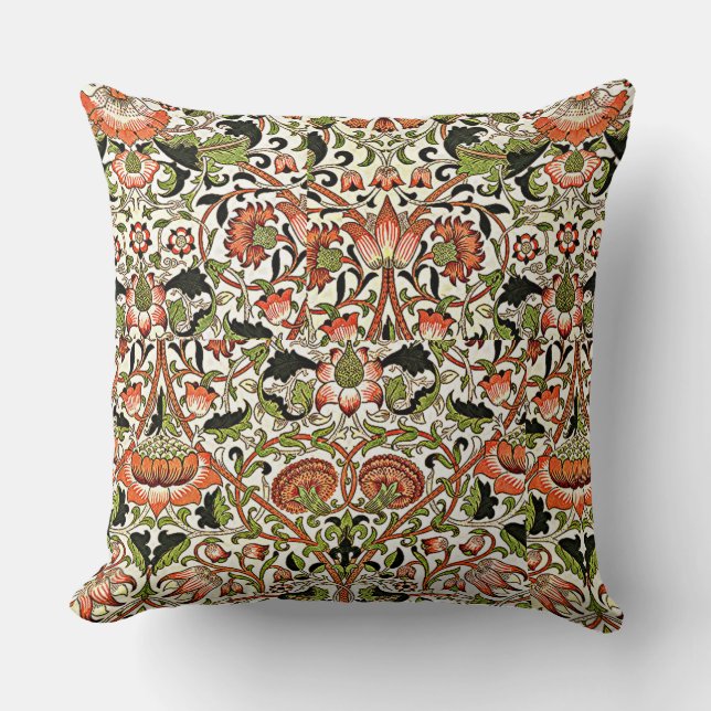 William Morris Lodden Flowers Foliage Grönt Rosa Kudde (Framsida)