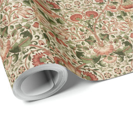 William Morris Lodden Flowers Foliage Grönt Rosa Presentpapper