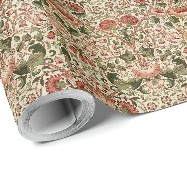 William Morris Lodden Flowers Foliage Grönt Rosa Presentpapper (Rulle Hörn)