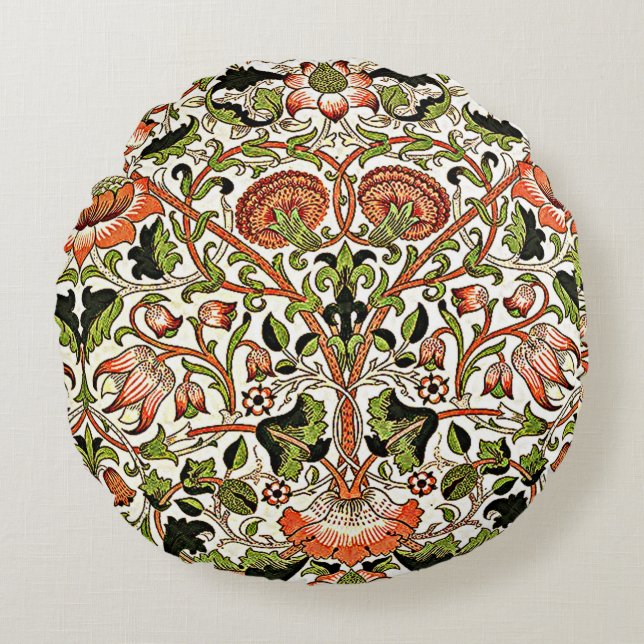 William Morris Lodden Flowers Foliage Grönt Rosa Rund Kudde (Framsidan)