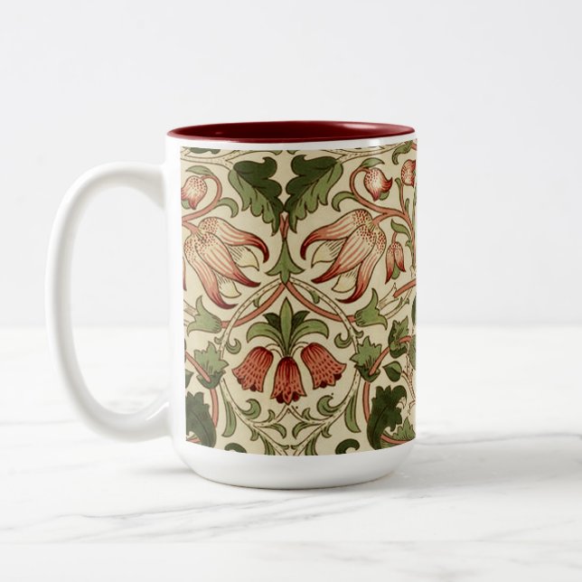 William Morris Lodden Flowers Foliage Grönt Rosa Två-Tonad Mugg (Vänster)