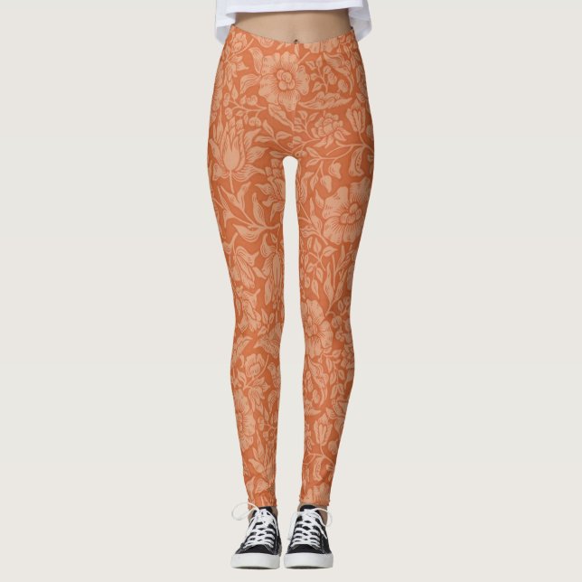 William Morris Mallow Blommigt Tapet Design Leggings (Framsida)