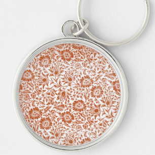 William Morris Mallow Blommigt Tapet Design Rund Silverfärgad Nyckelring