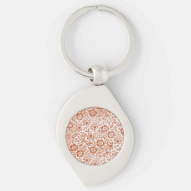 William Morris Mallow Blommigt Tapet Design Swirl Silverfärgad Nyckelring (Framsidan)