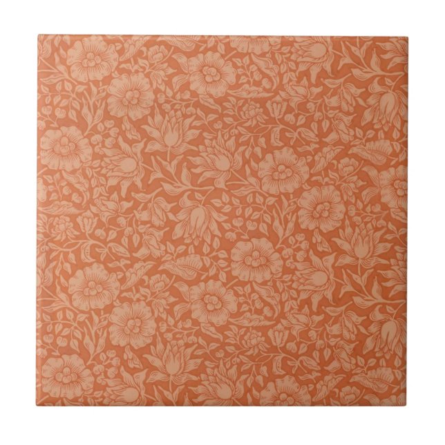 William Morris Mallow-mönster: Terrakotta Blommor Kakelplatta (Framsidan)