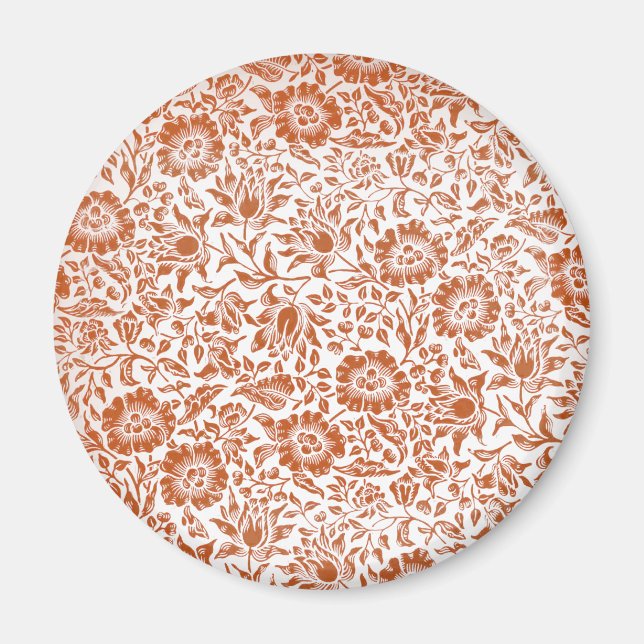 William Morris Malva Mönster: Terrakotta Blommor Magnet (Framsidan)