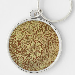 William Morris Marigold Antik Blommönster Rund Silverfärgad Nyckelring