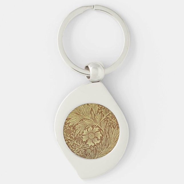 William Morris Marigold Antik Blommönster Swirl Silverfärgad Nyckelring (Framsidan)