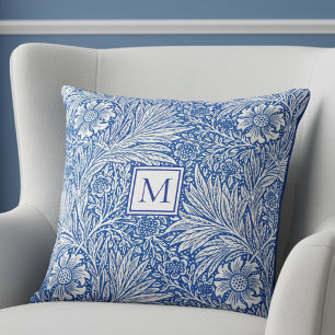 William Morris Marigold Blå Monogram Kudde