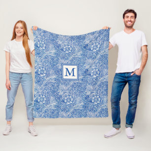William Morris Marigold Blue Monogram Fleecefilt