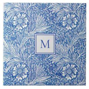 William Morris Marigold Blue Monogram Kakelplatta