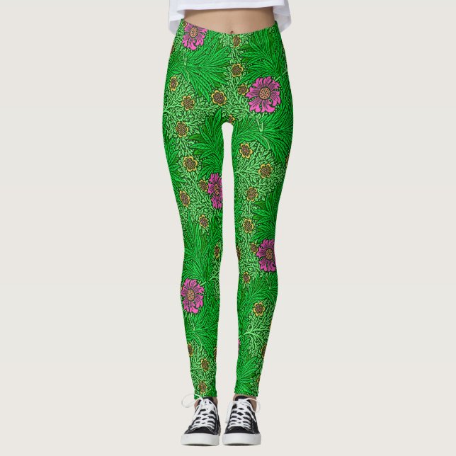 William Morris Marigold, Emerald Grönt & Fuchsia Leggings (Framsida)