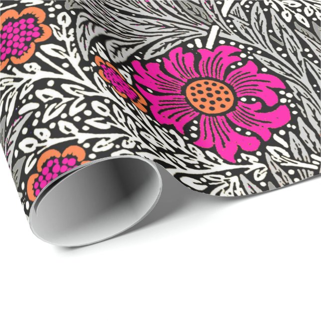 William Morris Marigold, Grått / Grått, och White Presentpapper (Rullad Hörn)