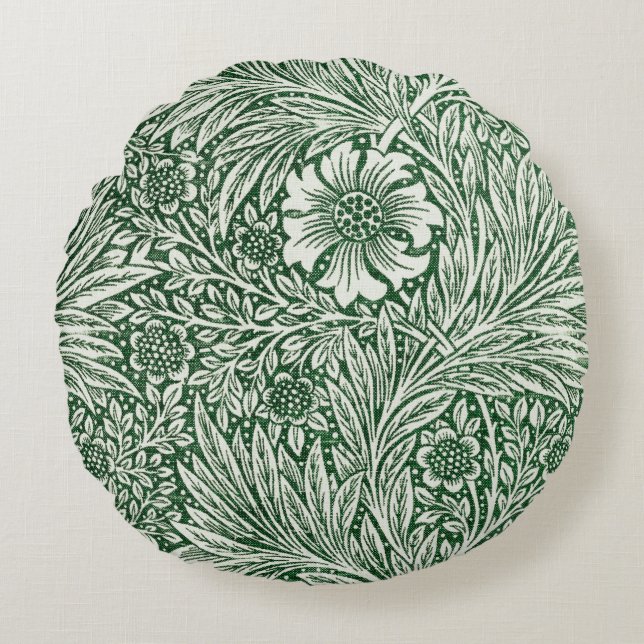 william morris marigold grön blomster blomma rund kudde (Framsidan)