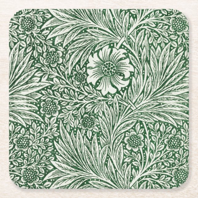 william morris marigold grön blomster blomma underlägg papper kvadrat (Framsidan)