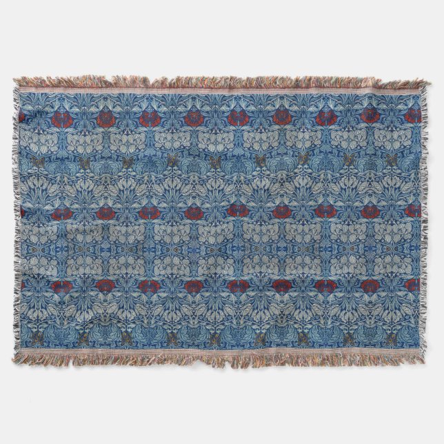 William Morris Marinblå Tulpan Ros Tapet Filt (Framsidan)