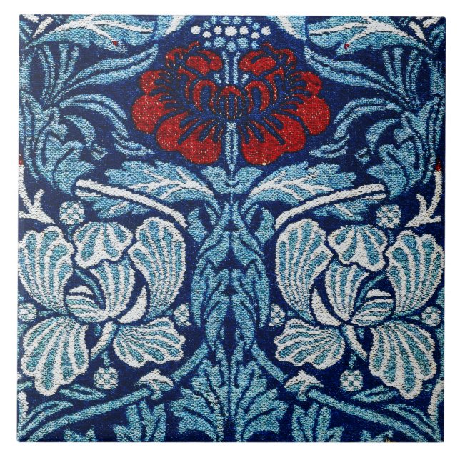 William Morris Marinblå Tulpan Ros Tapet Kakelplatta (Framsidan)