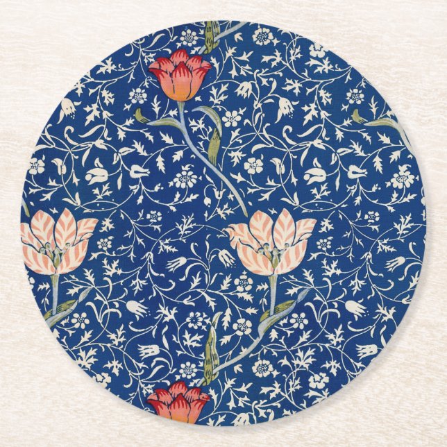 William Morris Medway Blue Blommigt Underlägg Papper Rund (Framsidan)